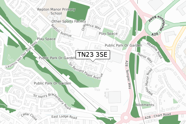 TN23 3SE map - large scale - OS Open Zoomstack (Ordnance Survey)