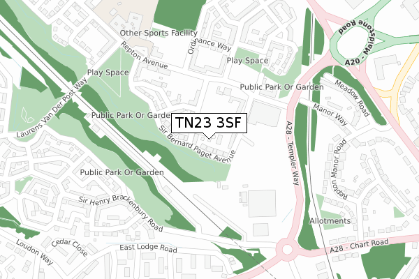 TN23 3SF map - large scale - OS Open Zoomstack (Ordnance Survey)