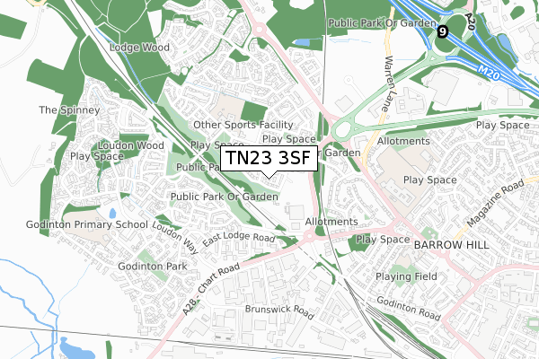 TN23 3SF map - small scale - OS Open Zoomstack (Ordnance Survey)