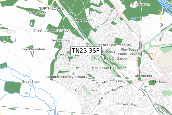 TN23 3SP map - small scale - OS Open Zoomstack (Ordnance Survey)