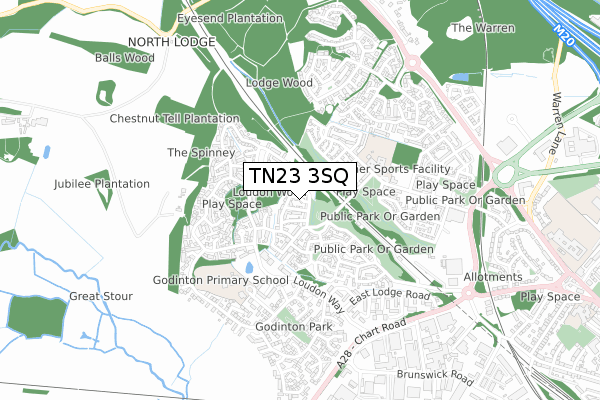 TN23 3SQ map - small scale - OS Open Zoomstack (Ordnance Survey)