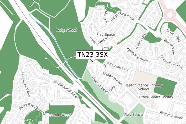 TN23 3SX map - large scale - OS Open Zoomstack (Ordnance Survey)