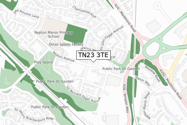 TN23 3TE map - large scale - OS Open Zoomstack (Ordnance Survey)