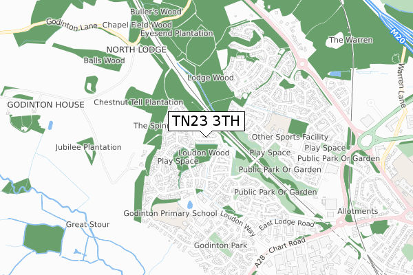 TN23 3TH map - small scale - OS Open Zoomstack (Ordnance Survey)