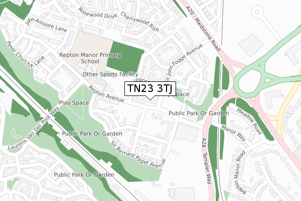 TN23 3TJ map - large scale - OS Open Zoomstack (Ordnance Survey)