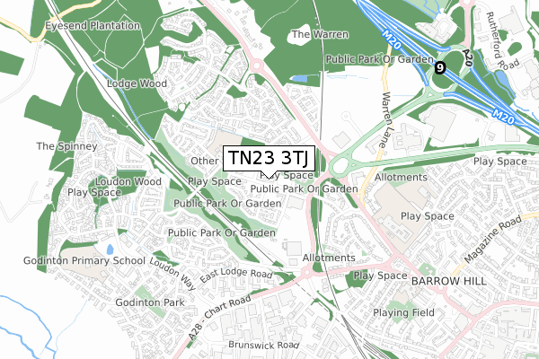 TN23 3TJ map - small scale - OS Open Zoomstack (Ordnance Survey)