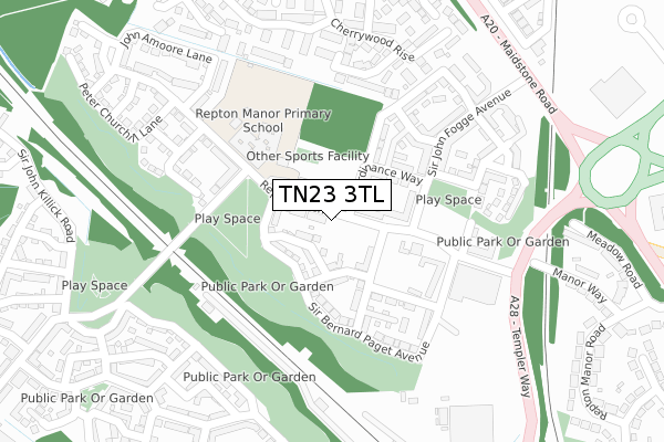 TN23 3TL map - large scale - OS Open Zoomstack (Ordnance Survey)