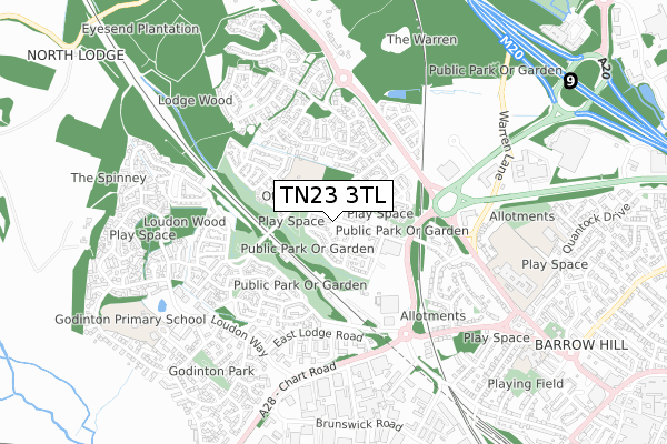 TN23 3TL map - small scale - OS Open Zoomstack (Ordnance Survey)