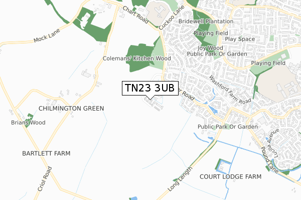 TN23 3UB map - small scale - OS Open Zoomstack (Ordnance Survey)