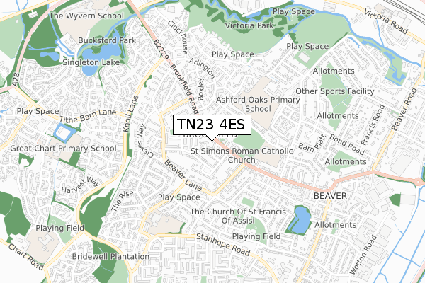 TN23 4ES map - small scale - OS Open Zoomstack (Ordnance Survey)
