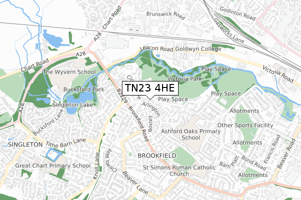 TN23 4HE map - small scale - OS Open Zoomstack (Ordnance Survey)