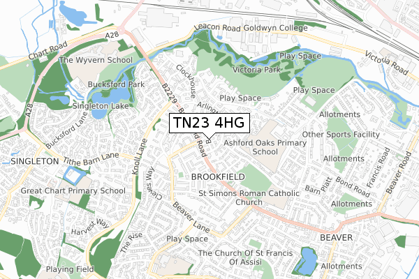 TN23 4HG map - small scale - OS Open Zoomstack (Ordnance Survey)