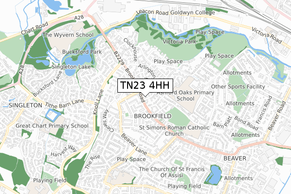 TN23 4HH map - small scale - OS Open Zoomstack (Ordnance Survey)