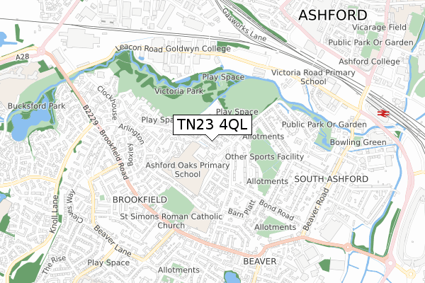 TN23 4QL map - small scale - OS Open Zoomstack (Ordnance Survey)