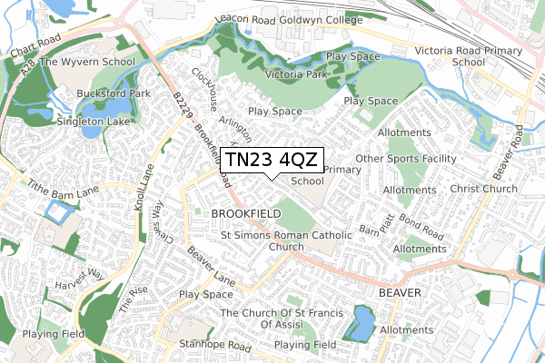 TN23 4QZ map - small scale - OS Open Zoomstack (Ordnance Survey)