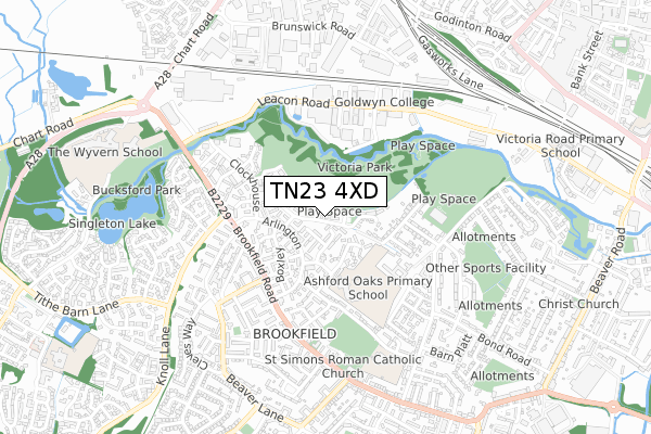 TN23 4XD map - small scale - OS Open Zoomstack (Ordnance Survey)