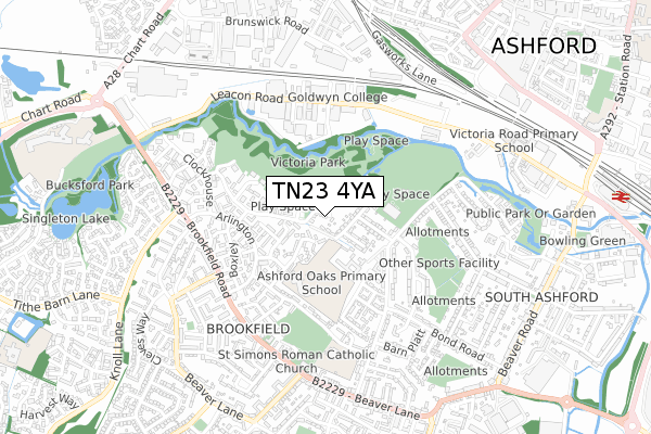 TN23 4YA map - small scale - OS Open Zoomstack (Ordnance Survey)