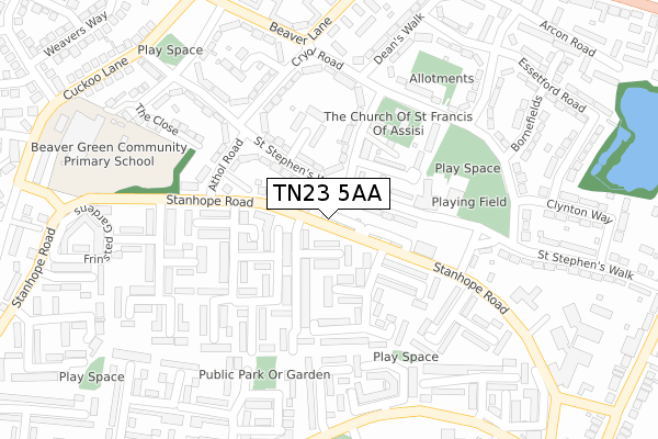 TN23 5AA map - large scale - OS Open Zoomstack (Ordnance Survey)