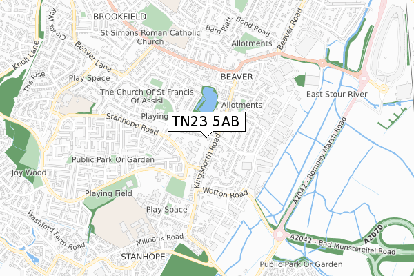 TN23 5AB map - small scale - OS Open Zoomstack (Ordnance Survey)