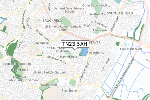 TN23 5AH map - small scale - OS Open Zoomstack (Ordnance Survey)