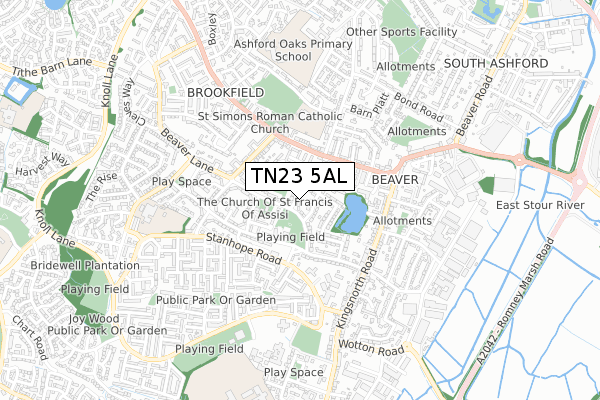 TN23 5AL map - small scale - OS Open Zoomstack (Ordnance Survey)