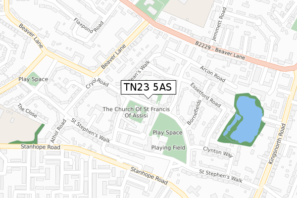 TN23 5AS map - large scale - OS Open Zoomstack (Ordnance Survey)