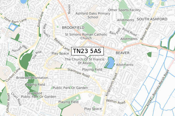 TN23 5AS map - small scale - OS Open Zoomstack (Ordnance Survey)