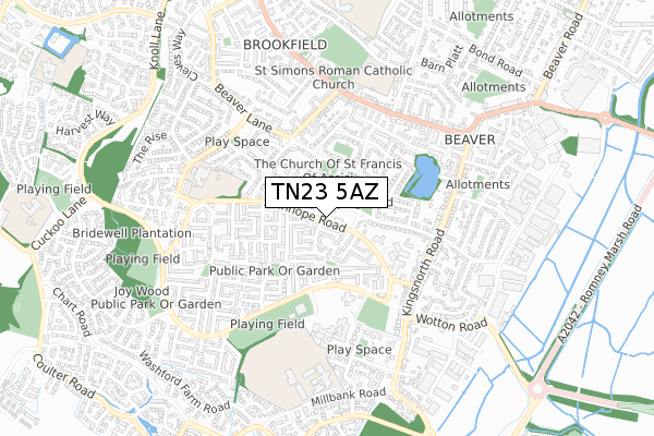 TN23 5AZ map - small scale - OS Open Zoomstack (Ordnance Survey)