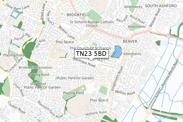 TN23 5BD map - small scale - OS Open Zoomstack (Ordnance Survey)