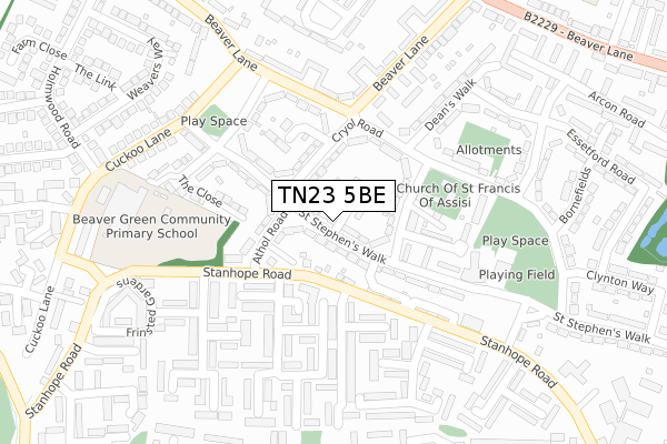 TN23 5BE map - large scale - OS Open Zoomstack (Ordnance Survey)