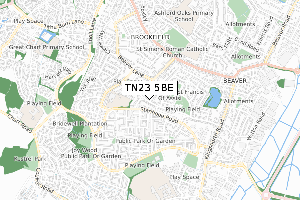 TN23 5BE map - small scale - OS Open Zoomstack (Ordnance Survey)