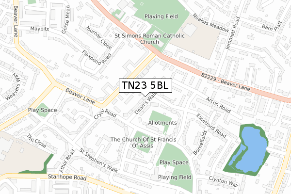 TN23 5BL map - large scale - OS Open Zoomstack (Ordnance Survey)