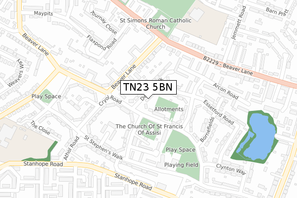 TN23 5BN map - large scale - OS Open Zoomstack (Ordnance Survey)