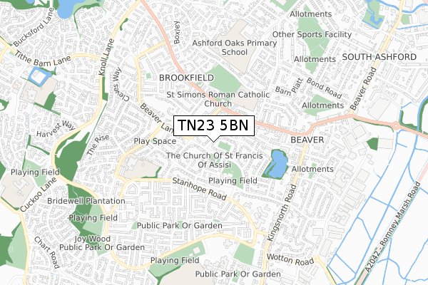 TN23 5BN map - small scale - OS Open Zoomstack (Ordnance Survey)