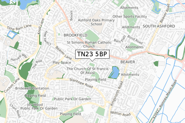 TN23 5BP map - small scale - OS Open Zoomstack (Ordnance Survey)