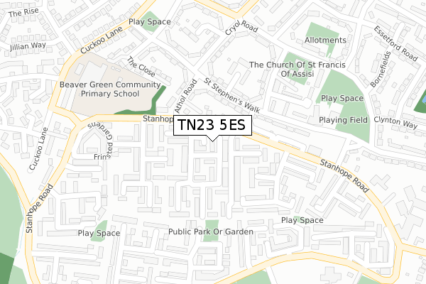 TN23 5ES map - large scale - OS Open Zoomstack (Ordnance Survey)