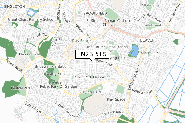 TN23 5ES map - small scale - OS Open Zoomstack (Ordnance Survey)