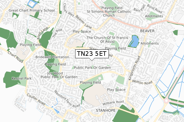 TN23 5ET map - small scale - OS Open Zoomstack (Ordnance Survey)