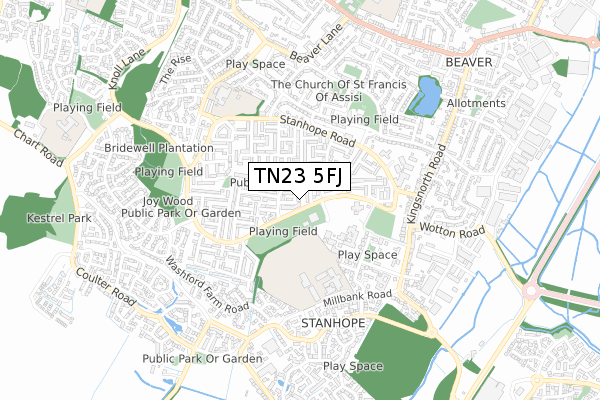 TN23 5FJ map - small scale - OS Open Zoomstack (Ordnance Survey)