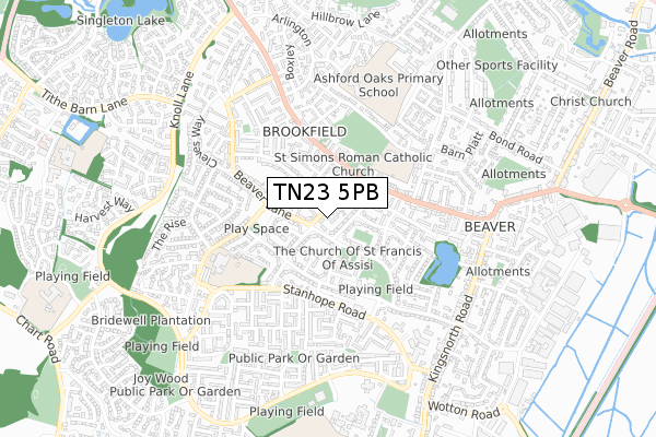 TN23 5PB map - small scale - OS Open Zoomstack (Ordnance Survey)