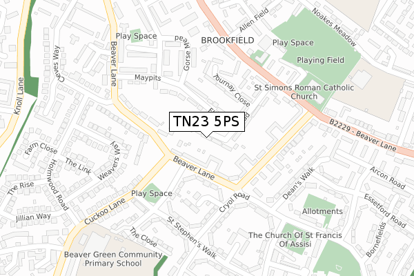 TN23 5PS map - large scale - OS Open Zoomstack (Ordnance Survey)