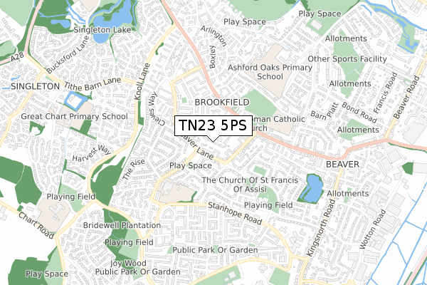 TN23 5PS map - small scale - OS Open Zoomstack (Ordnance Survey)