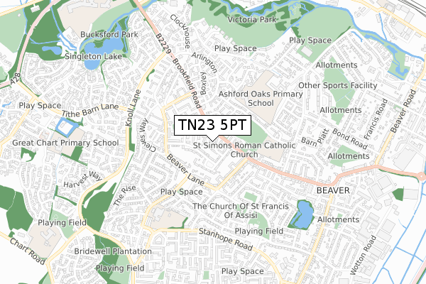 TN23 5PT map - small scale - OS Open Zoomstack (Ordnance Survey)