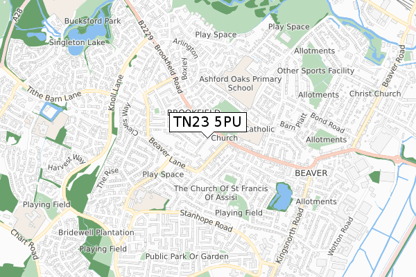 TN23 5PU map - small scale - OS Open Zoomstack (Ordnance Survey)