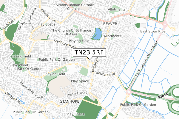 TN23 5RF map - small scale - OS Open Zoomstack (Ordnance Survey)