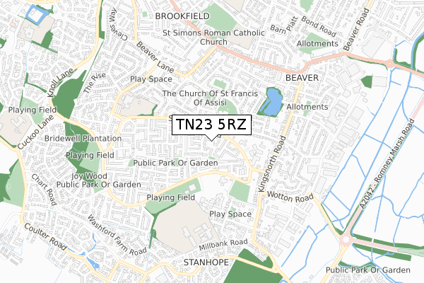 TN23 5RZ map - small scale - OS Open Zoomstack (Ordnance Survey)