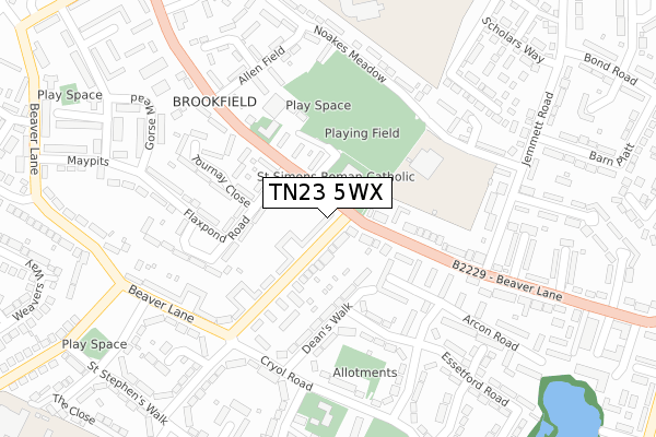 TN23 5WX map - large scale - OS Open Zoomstack (Ordnance Survey)