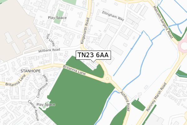 TN23 6AA map - large scale - OS Open Zoomstack (Ordnance Survey)