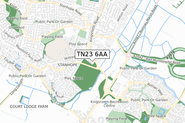 TN23 6AA map - small scale - OS Open Zoomstack (Ordnance Survey)