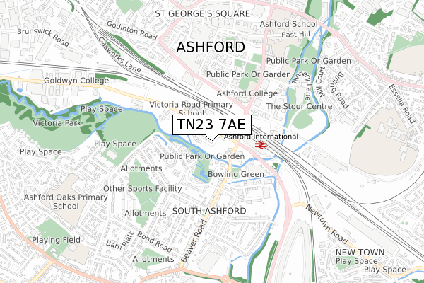 TN23 7AE map - small scale - OS Open Zoomstack (Ordnance Survey)